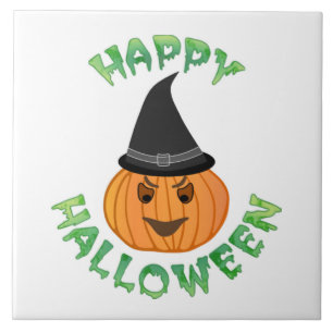 "HAPPY HALLOWEEN" PUMPKIN TILE