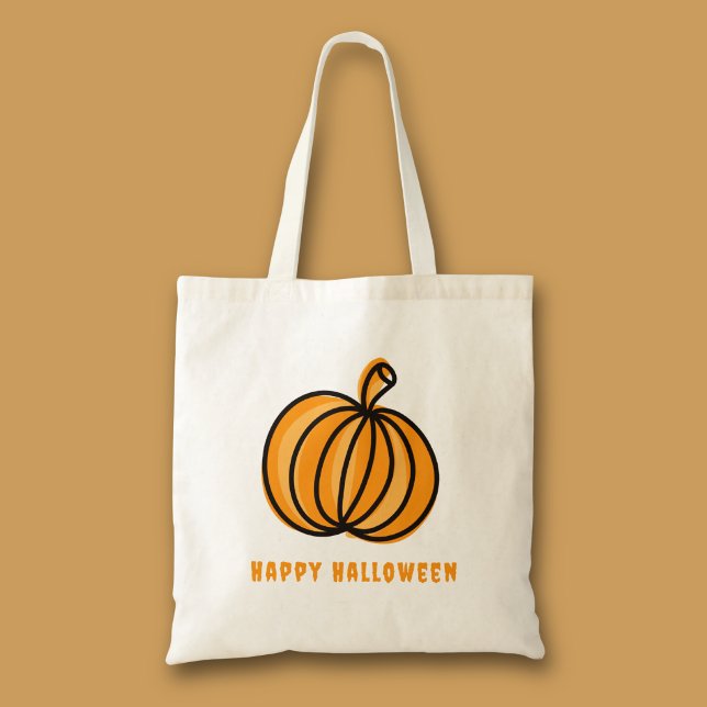 Happy Halloween Pumpkin Tote Bag (Orange pumpkin Halloween tote bag for trick or treat)