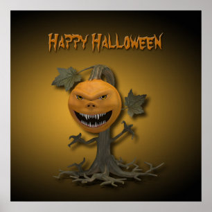 Happy Halloween Pumpkin Tree Poster