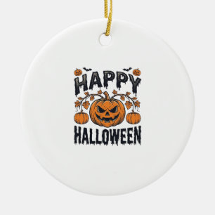 Happy Halloween Pumpkin Vintage Engraving Design_1 Ceramic Ornament