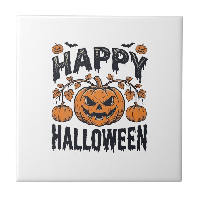 Happy Halloween Pumpkin Vintage Engraving Design_1 Tile (Front)