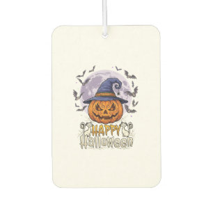 Happy Halloween Pumpkin Witch Hat Bats Full Moon_1 Air Freshener