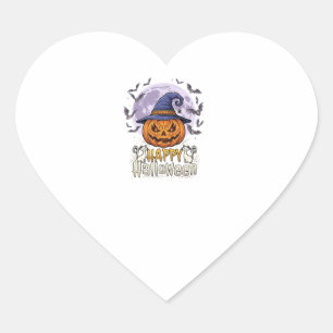 Happy Halloween Pumpkin Witch Hat Bats Full Moon_1 Heart Sticker