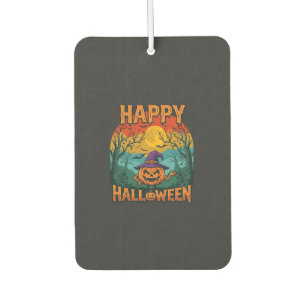 Happy Halloween Pumpkin Witch Hat Full Moon Bats Air Freshener