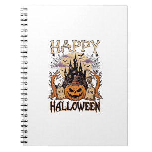 Happy Halloween Pumpkin Witch Hat Haunted Castle M Notebook