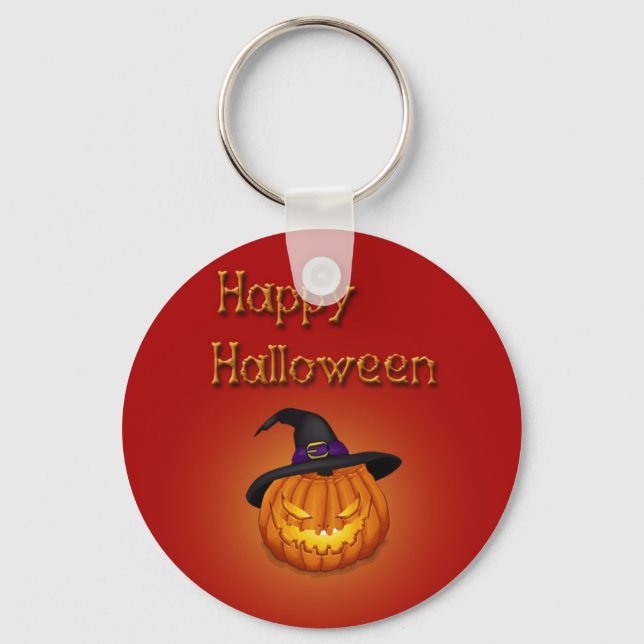 Happy Halloween Pumpkin with Hat Keychain (Front)