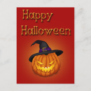 Happy Halloween Pumpkin with Hat Postcard