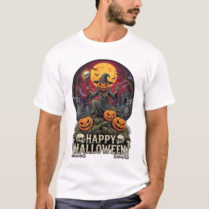 Happy Halloween Pumpkin Wizard Graveyard Full Moon T-Shirt