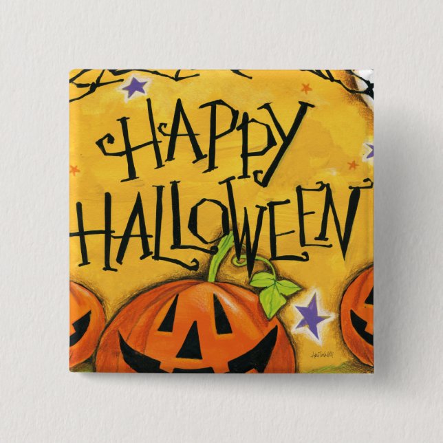 Happy Halloween Pumpkins 2 Inch Square Button (Front)