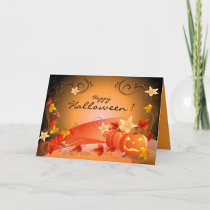 Happy Halloween! Pumpkins, Autumn Leaves & Swirls Card