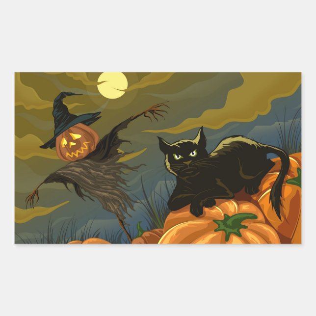Happy Halloween Pumpkins Black Cat Sticker (Front)