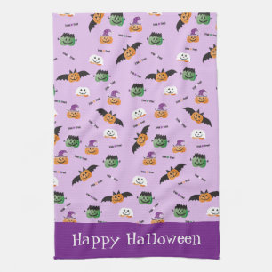 Happy Halloween Pumpkins Dressed Up Pattern Kitchen Towel