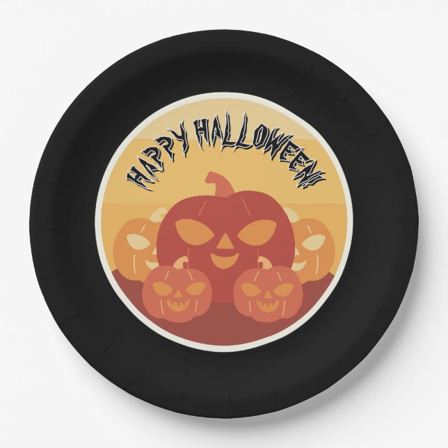 Happy Halloween! Pumpkins Paper Plate (Front)
