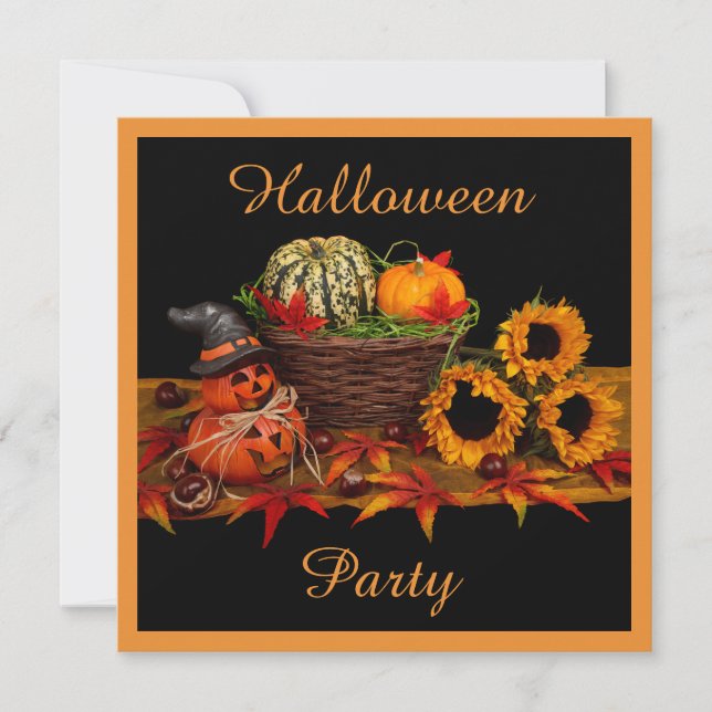 Happy Halloween Pumpkins & Sunflowers Double Sided Invitation (Front)
