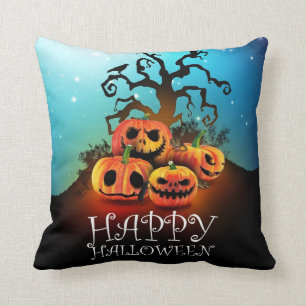 Happy Halloween! Pumpkins to under to creepy tree! Throw Pillow