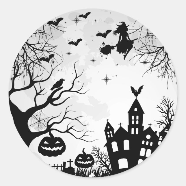 happy halloween pumpkins witches classic round sticker (Front)