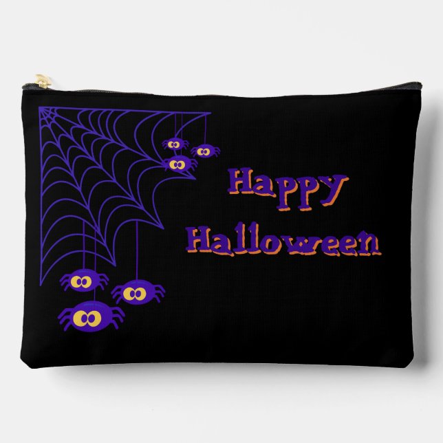 Happy Halloween Purple & Black Spider Design Accessory Pouch (Front)