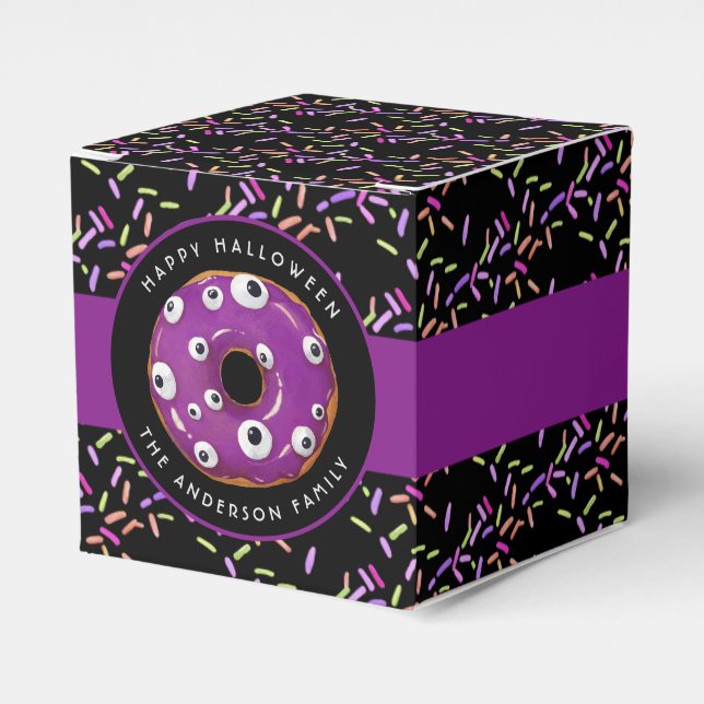 Happy Halloween Purple Googley Monster Doughnut Favor Box (Front Side)