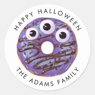Happy Halloween Purple Three Eyed Monster Doughnut Classic Round Sticker
