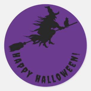 Happy halloween purple witch classic round sticker