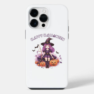 Happy Halloween Purple Witch Pumpkins & Bats iPhone 14 Pro Max Case