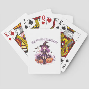 Happy Halloween Purple Witch Pumpkins & Bats Playing Cards