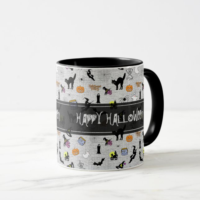 "Happy Halloween"  Random Iconic Pattern Grey Mug (Front Right)