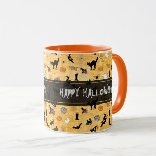 "Happy Halloween"  Random Iconic Pattern Orange Mug