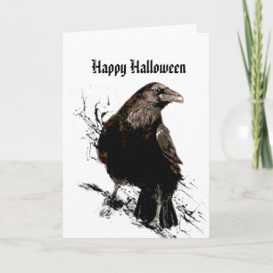 Happy Halloween Raven Black Bird Goth Card
