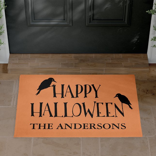 Happy Halloween Raven Personalized Doormat (Creator Uploaded)