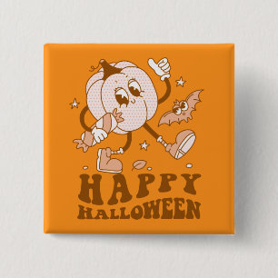 Happy Halloween  Retro Polka Dot Pumpkin 2 Inch Square Button