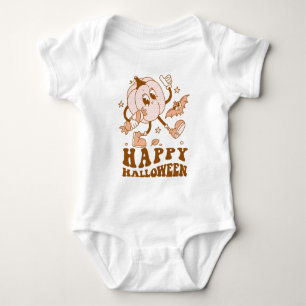 Happy Halloween Retro Polka Dot Pumpkin Baby Bodysuit