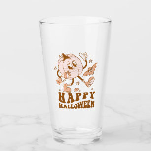 Happy Halloween  Retro Polka Dot Pumpkin Glass