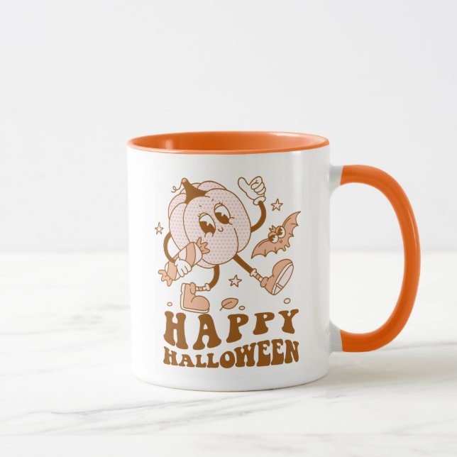 Happy Halloween| Retro Polka Dot Pumpkin Mug (Right)