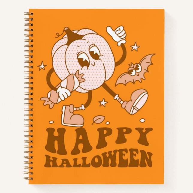 Happy Halloween| Retro Polka Dot Pumpkin Notebook (Front)