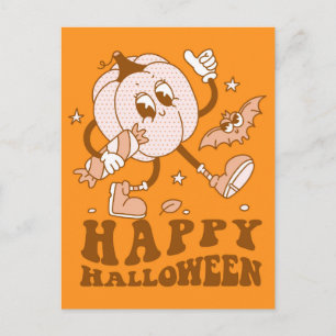 Happy Halloween  Retro Polka Dot Pumpkin Postcard