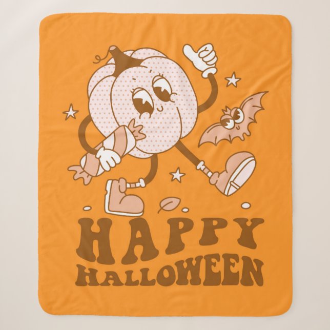 Happy Halloween| Retro Polka Dot Pumpkin Sherpa Blanket (Front)