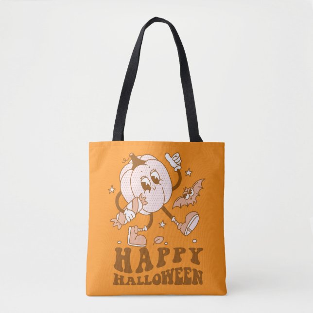 Happy Halloween| Retro Polka Dot Pumpkin Tote Bag (Front)
