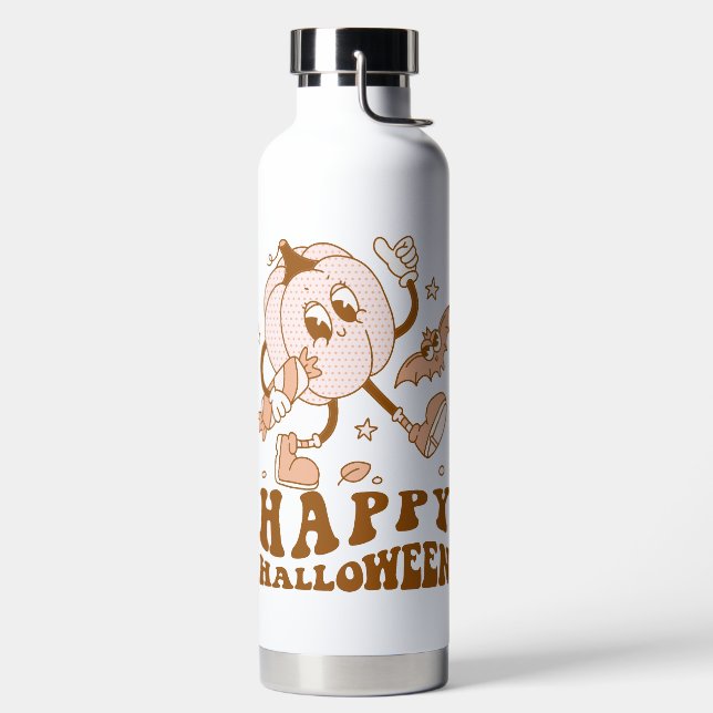 Happy Halloween| Retro Polka Dot Pumpkin Water Bottle (Left)