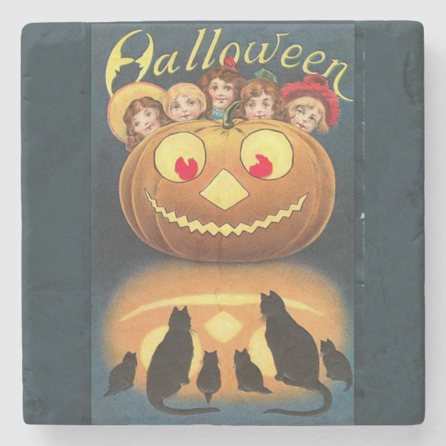 Happy Halloween Retro Poste Stone Coaster (Front)