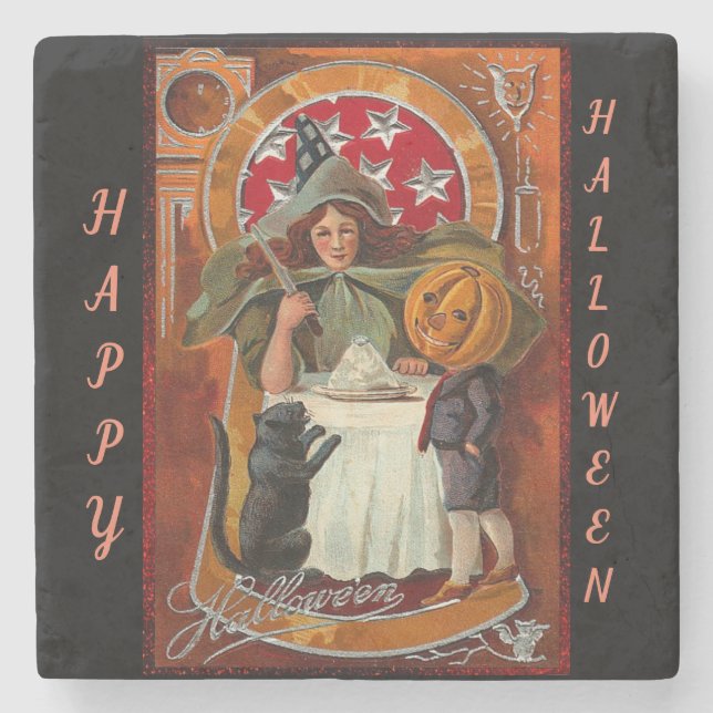 Happy Halloween Retro Poster Stone Coaster (Front)