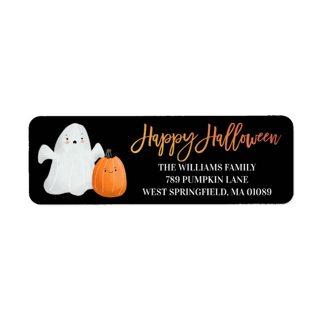 Happy Halloween Return Address Label Ghost Pumpkin (Front)