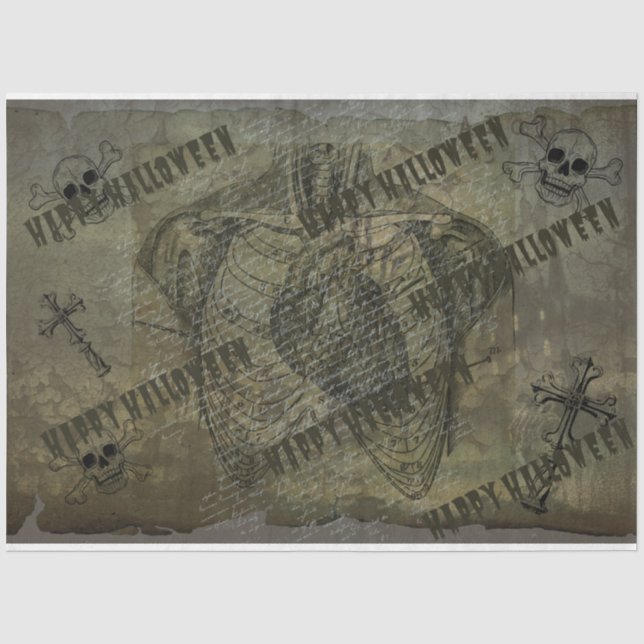 Happy Halloween Rib Cage Skeleton Anatomy Creepy  Tissue Paper (Front)