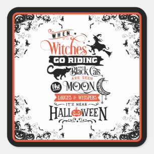Happy Halloween Riding Witches Square Sticker