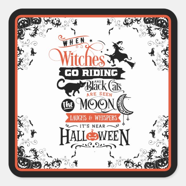 Happy Halloween Riding Witches Square Sticker (Front)