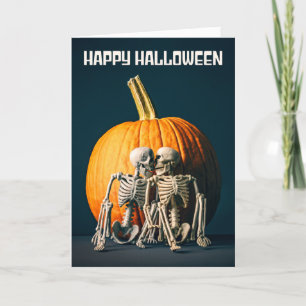 Happy Halloween Romantic Two Skeletons Kissing Holiday Card