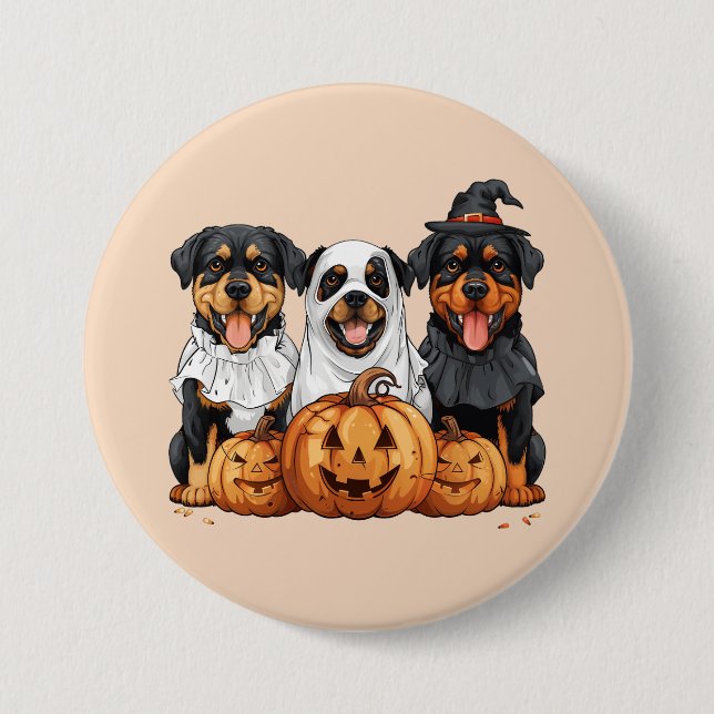 Happy Halloween Rottweiler Dogs Jack O Lantern 3 Inch Round Button (Front)