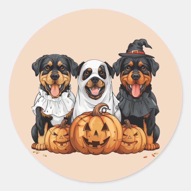 Happy Halloween Rottweiler Dogs Jack O Lantern Classic Round Sticker (Front)