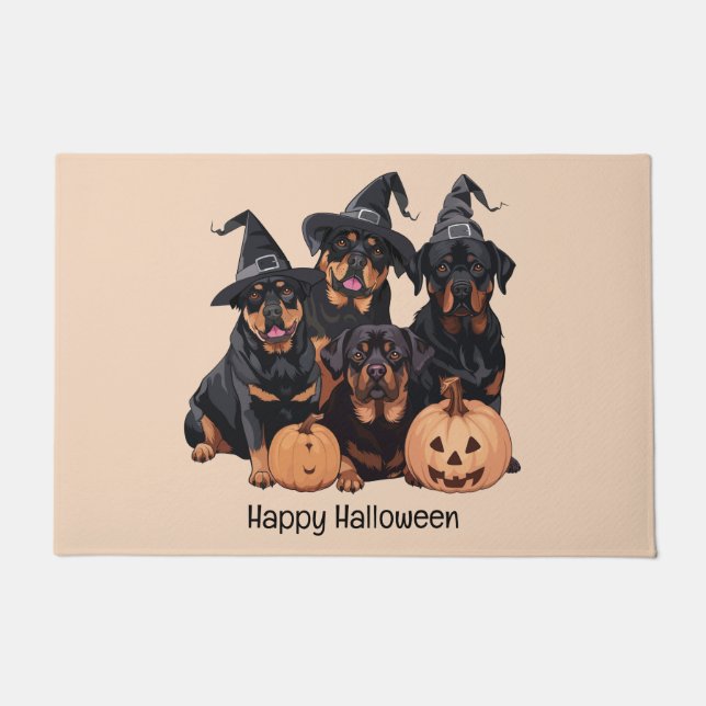 Happy Halloween Rottweiler Dogs Jack O Lantern Doormat (Front)
