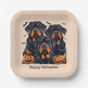 Happy Halloween Rottweiler Dogs Jack O Lantern Paper Plate